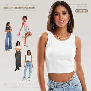 Wholesale High Quality <strong>White</strong> <strong>Women</strong> Basic Sleeveless <strong>Vest</strong> Casual Ladies O Neck Cotton Ribbed Knit Crop Top for <strong>Women</strong> Tank Tops - Product Image 1