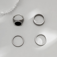 Nouvel Arrivage – Ensemble de 3 Bagues Premium Multi-styles en Acier Inoxydable pour Homme, Bijoux de Doigt Niche avec Pierre Noire Incrustée, Idéal pour Cadeaux de Fêtes