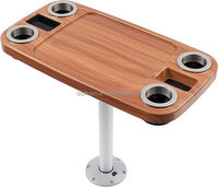 Ensemble de table pour bateau marin avec pièce à piston - 18"x34" - Pied de table amovible pour bateau ponton - 4 porte-gobelets et 2 supports pour téléphone