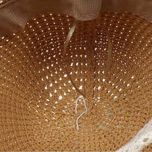 Sombrero de Paja con Ribete de Encaje para Mujer, Ala Ancha, Protección Solar, Plegable, Estilo Veraniego, Diseño Fresco y Dulce, Color Beige Caqui a Cuadros - Product Image 3