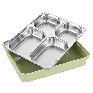 201 del commercio all'ingrosso Bento Lunch Box In Acciaio Inox 4 Scomparti (4 Rettangolo) Rettangolo di Approfondire Diviso Piatti della Cena Vassoio Pasticcio - Product Image 5