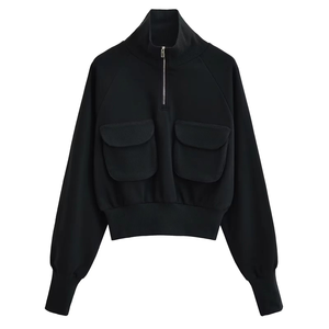 TKAN484D Vente en gros Sweat à capuche zippé 1/4 personnalisé, vierge, avec emplacement pour badge frontal, en tissu éponge, double poches, 100% Coton, Automne, Coupe oversize, Style streetwear décontracté - Product Image 2