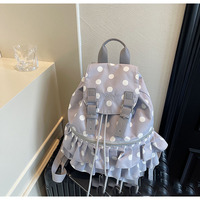 Style japonais extérieur Preppy Polka Dot Pattern Backpack Multi-Function Ruffles Design Daily Use Student Travel Bag