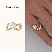 FUAMAY Bague de pinky minimaliste et délicate en argent sterling 925, anti-allergie, avec pavé ovale, taille ajustable 4 pour femme