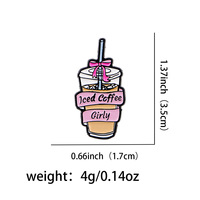 Broche en émail personnalisée mignonne et féminine, motif tasse de café glacé et ruban rose, vente en gros