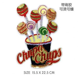 Factory Sale Kawaii Big Size Embroidery Iron on Watermelon Ice Cream <b>Drinks</b> Lollipop Sequin Patch for Tshirt Hoodies - Product Image 4