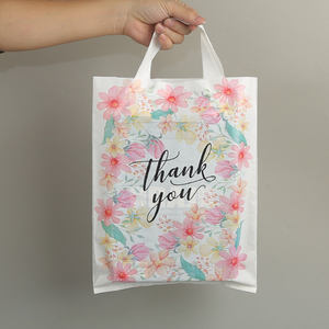 Fabrika toptan özel plastik hediye çantası beyaz yumuşak döngü kolu ile plastik alışveriş çantaları teşekkür ederim - Product Image 4