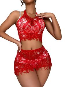 Sexy Girl Shiny Black Body <b>Stockings</b> Fishnet Rhinestone Top Skirt Bodysuit for Women Adults - Product Image 5