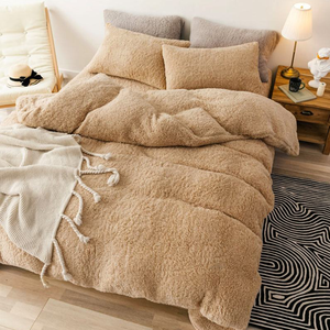 Curly Hair Fluffy <strong>King</strong> <strong>Size</strong> Bedroom Plain Dyed Fleece Comforter <strong>Duvet</strong> Cover <strong>Sets</strong> With Bedsheet - Product Image 4