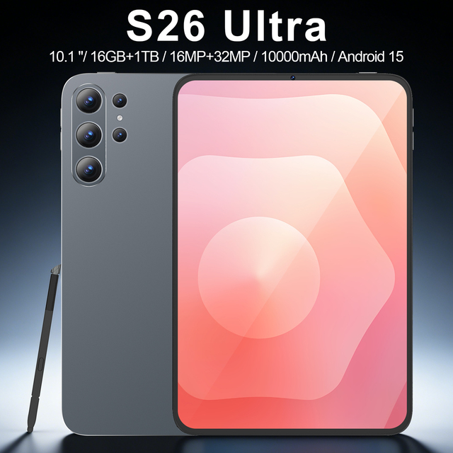 Slim Portable S26 Ultra WiFi GSM 5G Tablet 10.1 Inch Lightweight Design Snapdragon 8 Gen4 16GB+1TB 10000mAh 16MP+32MP Camera