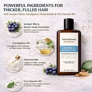 Shampooing Épaississant et Volumisant Anti-Pelliculaire Juniper Eucalyptus <span class=keywords><strong>pour</strong></span> Hommes, Qualité Barbier, <span class=keywords><strong>Cheveux</strong></span> Fins et <span class=keywords><strong>Bouclés</strong></span>, Végétalien, Sans Silicone, Marque Privée - Product Image 3