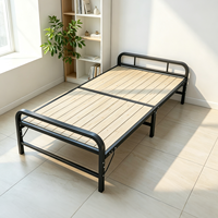 Lit pliant portable avec cadre en acier métallique et lattes en bois, gain de place, emballage plat, aucun assemblage nécessaire, lit simple pour le bureau
