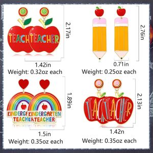 Regalo para el Regreso a Clases: Aretes con Forma de Corazón, Juego de Aretes Colgantes de Acrílico, Divertidos Aretes con Letras para Maestros - Product Image 4