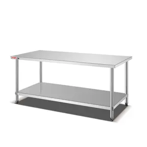 Factory Sales Customized Stainless Steel Work Table Malaysia Hotel Restaurant Supplier Kitchen Prep Table Double Working Bench
