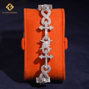 Pulsera de Diamantes Cultivados en Laboratorio con Diseño de Alambre Cruzado, Cadena Cubana, Collar y Pulsera para Hombre, Diamantes Iced Out, Plata 925 - Product Image 5