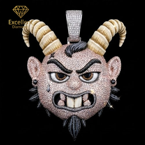 Pendentif Démon de Luxe en Argent 925 et Moissanite Sertie de Pierres pour Hommes, Style Streetwear, Rap, Hip Hop, Soirées - Product Image 1