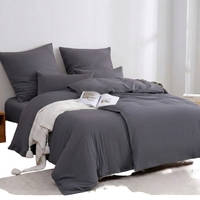 Ensemble de literie en bambou 4 pièces, housse de couette unie tissée simple couleur anthracite, certifiée Oeko-TEX, taies d'oreiller hypoallergéniques