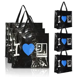 Custom Logo Reusable Foldable Luxury Polypropylene Bags Woven Shopping Black Gift Pp Woven Bag