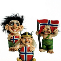 Figurine Viking Troll 3D avec drapeau norvégien, harpe, statue nordique pour décoration intérieure