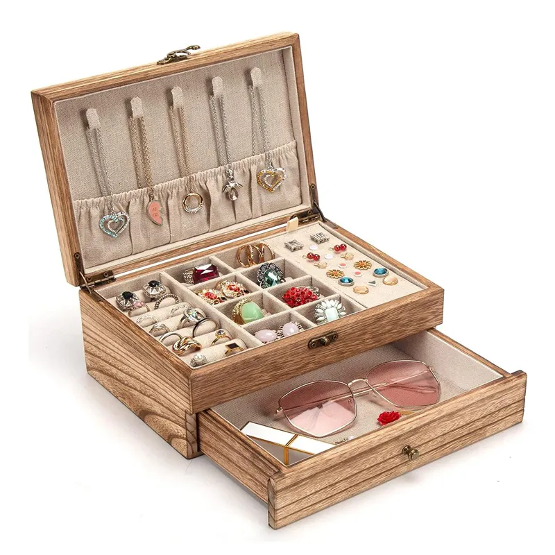 Jewelry Box for Women Organizer Box for Storage Earrings Rings Necklace Bracelet,Farmhouse Style Wood Jewelry Boxes & Organizers