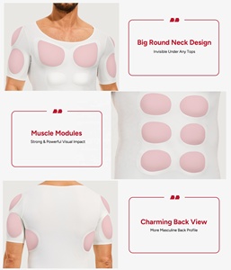 <span class=keywords><strong>Haut</strong></span> de compression pour hommes à manches courtes, avec rembourrage amovible, pour le renforcement musculaire et le modelage corporel - Product Image 3