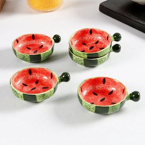 Ceramic Watermelon Soy Sauce Dish Round <b>Handmade</b> Set Of 4 For Party Oriental Style - Product Image 1