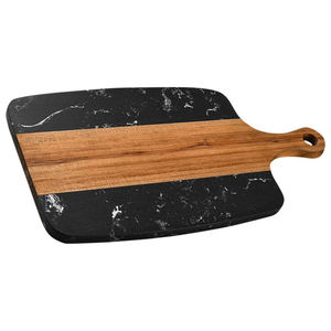 Planche à découper double face en bois avec incrustation de marbre, idéale pour les steaks, fromages, viandes et pains. - Product Image 1