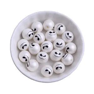 Halloween Beads12mm Round Acrylic Print Skull Beads Chunky Bulk Cheap New Custom Wholesales Beads for Necklace Jewelry Making