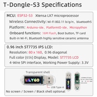 LILYGO T-Dongle-S3 Module WiFi Bluetooth ESP32-S3 Écran 0,96 Pouce Mini Carte de Développement Programmable LCD ESP32 pour Arduino