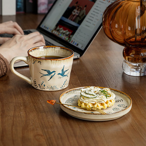 High-End Vintage Style Floral Pattern <strong>Ceramic</strong> Coffee <strong>Mug</strong> with Saucer <strong>Handmade</strong> Afternoon Tea Cup and Saucer Set - Product Image 2
