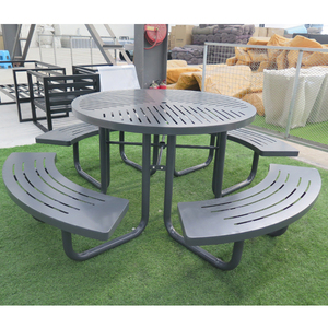 Mesa de Picnic Circular de <span class=keywords><strong>6</strong></span> plazas de Metal expandido para exteriores, silla exterior para restaurante, mesa de Picnic redonda comercial con agujero para paraguas - Product Image 3