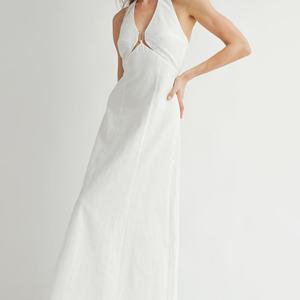 Vestido de Playa de Verano Personalizado para Mujer, Sin Mangas, con Cuello Halter, de Lino, Maxi Vestido Blanco, Vestidos Largos para Mujer - Product Image 5