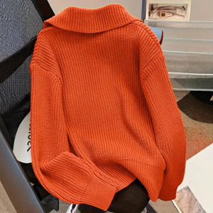 Venta al por mayor de color sólido con solapa abotonada suéter femenino de talla grande 5XL cárdigan de punto - Product Image 3