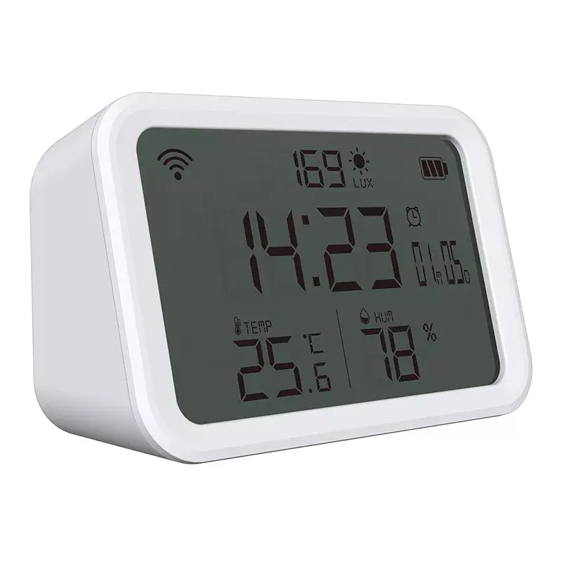 Tuya Wifi App Controle Lcd-scherm Digitale Mini Indoor Kamer 3in1 Temperatuur Licht Vochtigheid Sensor