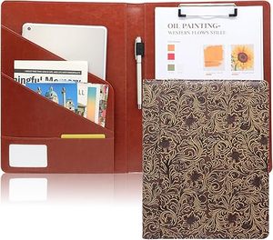Vintage Floral PU Leather A4 Padfolio Clipboard, Pen <b>Holder</b>, Paper Clip, Pen, Card, <b>Tablet</b> Pad <b>Holder</b>, Binder - Product Image 1