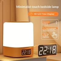 Petite lampe de chevet en verre avec horloge, veilleuse tactile rechargeable avec télécommande, idéale pour l'allaitement et la protection des yeux