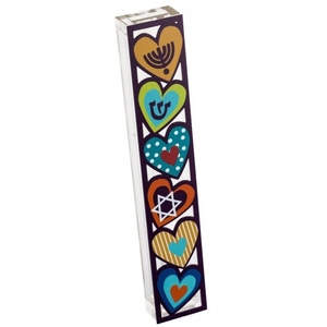 High Transparency Acrylic Mezuzah Scroll Storage Case Printed Colorful Heart Design Judaica Acrylic Mezuzah Case For 15cm Scroll