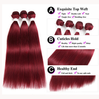 Mèches de cheveux humains indiens raides, bon marché, 10a, 12a, 40 pouces, échantillon gratuit de tissage, cuticule alignée, bordeaux 99J