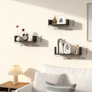 Floating Wall Shelves Set Of 3 Black Metal Wall Mounted <b>Storage</b> Shelves For Bathroom Bedroom Living Room <b>Kitchen</b> Office Home - Product Image 3