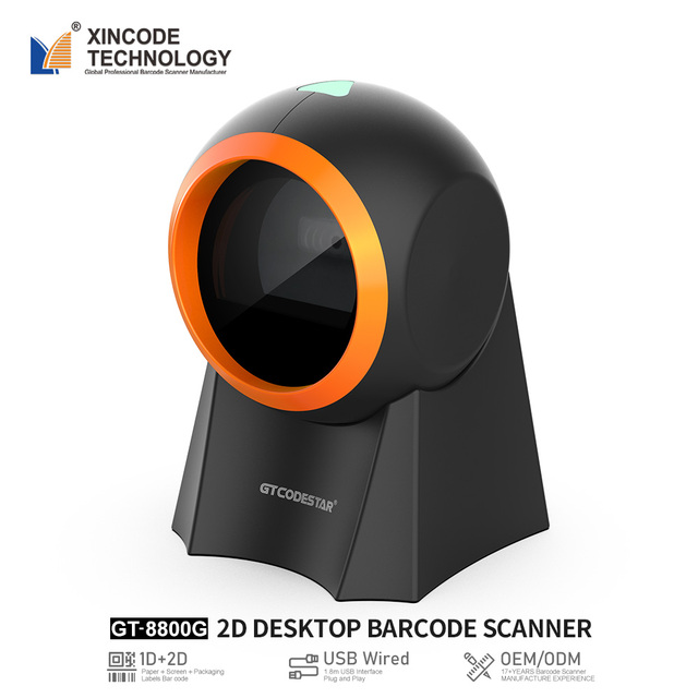 Xincode Desktop Scanner 2D Scan Qr Code Price Scanner Gun POS Scan Bar Code Barcode Scanner Auto-sensing for Supermarket GT8800G