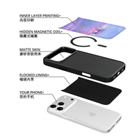 Coque de téléphone AG Feeling Black Edge avec motif planétaire Aurora doré pour iPhone 17, 17 Pro Max, 16 Pro, 15 – Coque magnétique