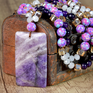 Kalung Liontin <span class=keywords><strong>Amethyst</strong></span> Persegi Model Baru Laris Manis untuk Wanita, Dilengkapi Manik-manik Berbentuk Bunga Ungu, Desain Ikat Tangan, Model Panjang - Product Image 4