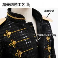 Costume de scène en polyester à paillettes pour adultes et garçons Michael Jackson, tenue de performance noire avec bordure dorée, tenue de cosplay pour claquettes, en stock