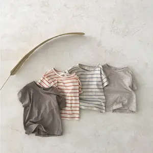 Hot Selling Cool Summer Baby Girls Boys Clothes Shirt Solid Color Short Sleeve Infant Kids Blouse