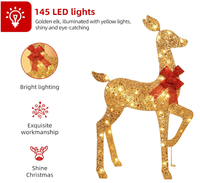 Juego de 3 Piezas de Renos Navideños Iluminados en 2D, Resistentes al Agua, Decoración Navideña para Jardín Exterior con 145 Luces LED
