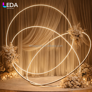 LEDA Outdoor Event Party White Metal <b>Backdrop</b> Wrought Iron Circular LED Background <b>Stand</b> for Wedding - Product Image 1
