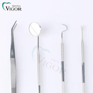 Ensemble d'instruments d'examen dentaire en acier inoxydable 4 pièces : miroir buccal, sonde exploratrice, pince pour clinique et fournitures buccales - Product Image 4