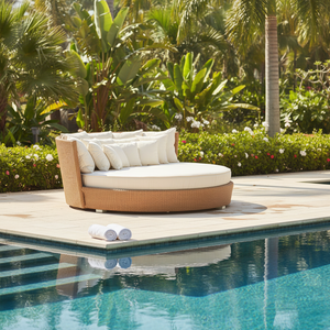 <span class=keywords><strong>Lit</strong></span> <span class=keywords><strong>de</strong></span> repos rond en rotin et aluminium avec auvent pour patio et plage - Product Image 1