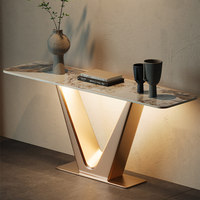 Meja Samping Panjang Modern Minimalis dari Baja Anti Karat dengan Lampu Mewah, Furnitur Ruang Tamu untuk Lorong Masuk