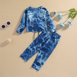 1-6y moda de verano niños niñas 2 uds conjuntos de ropa Tie-dye impreso manga larga vendaje camisetas + Pantalones ropa - Product Image 6